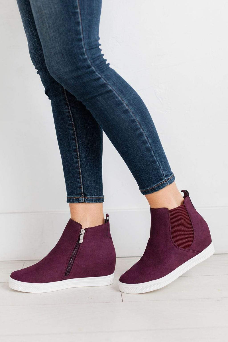 plum wedge shoes