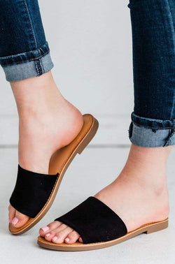 black slip on sandals