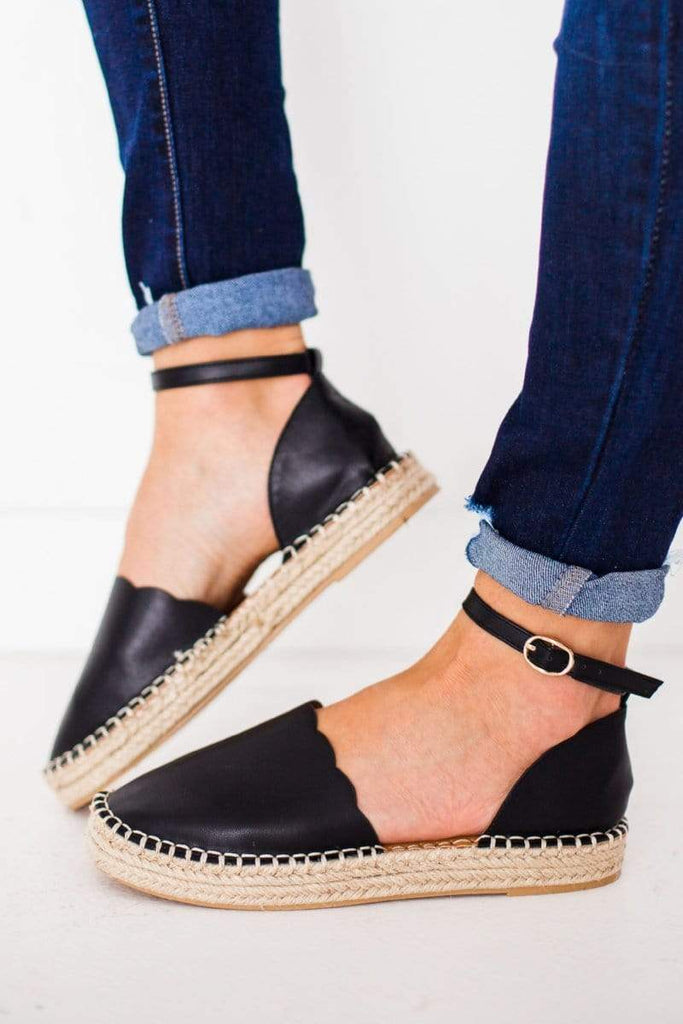 black scalloped espadrilles