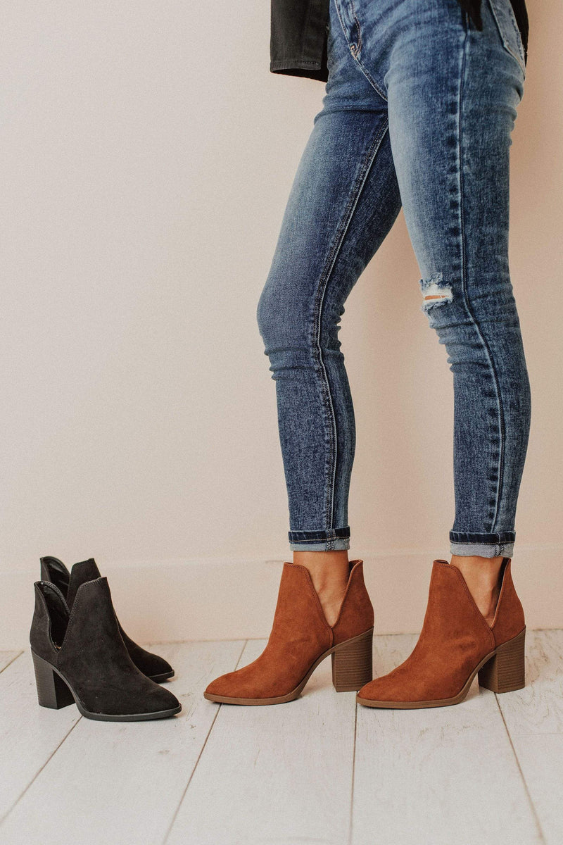 Shoes Snatch V Cut Booties Camel Suede