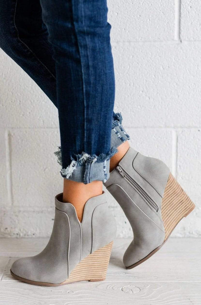 grey wedge bootie