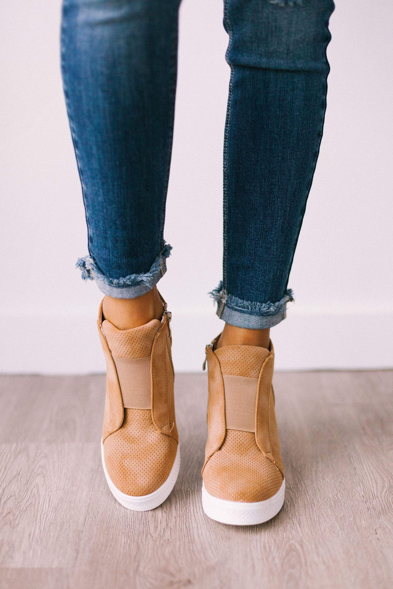 camel wedge sneakers