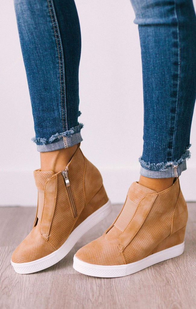 tan wedge sneakers