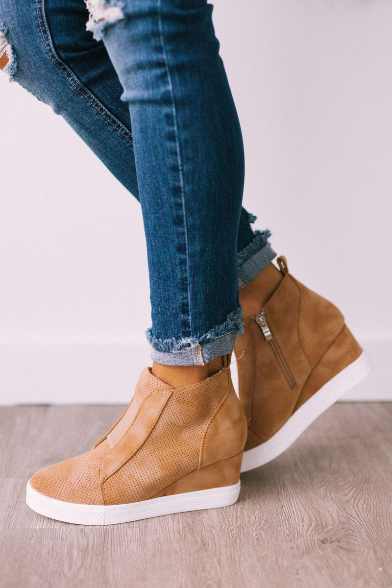 camel wedge sneakers