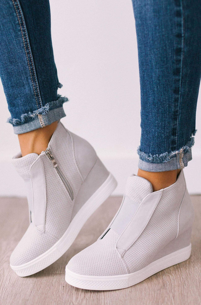 zoey taupe wedge sneakers