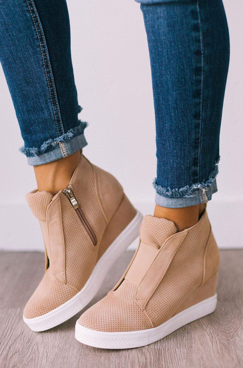 zoey taupe wedge sneakers