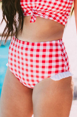 red gingham swimsuit