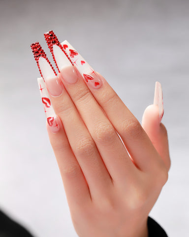 Valentine's Nails with Gems by PLA