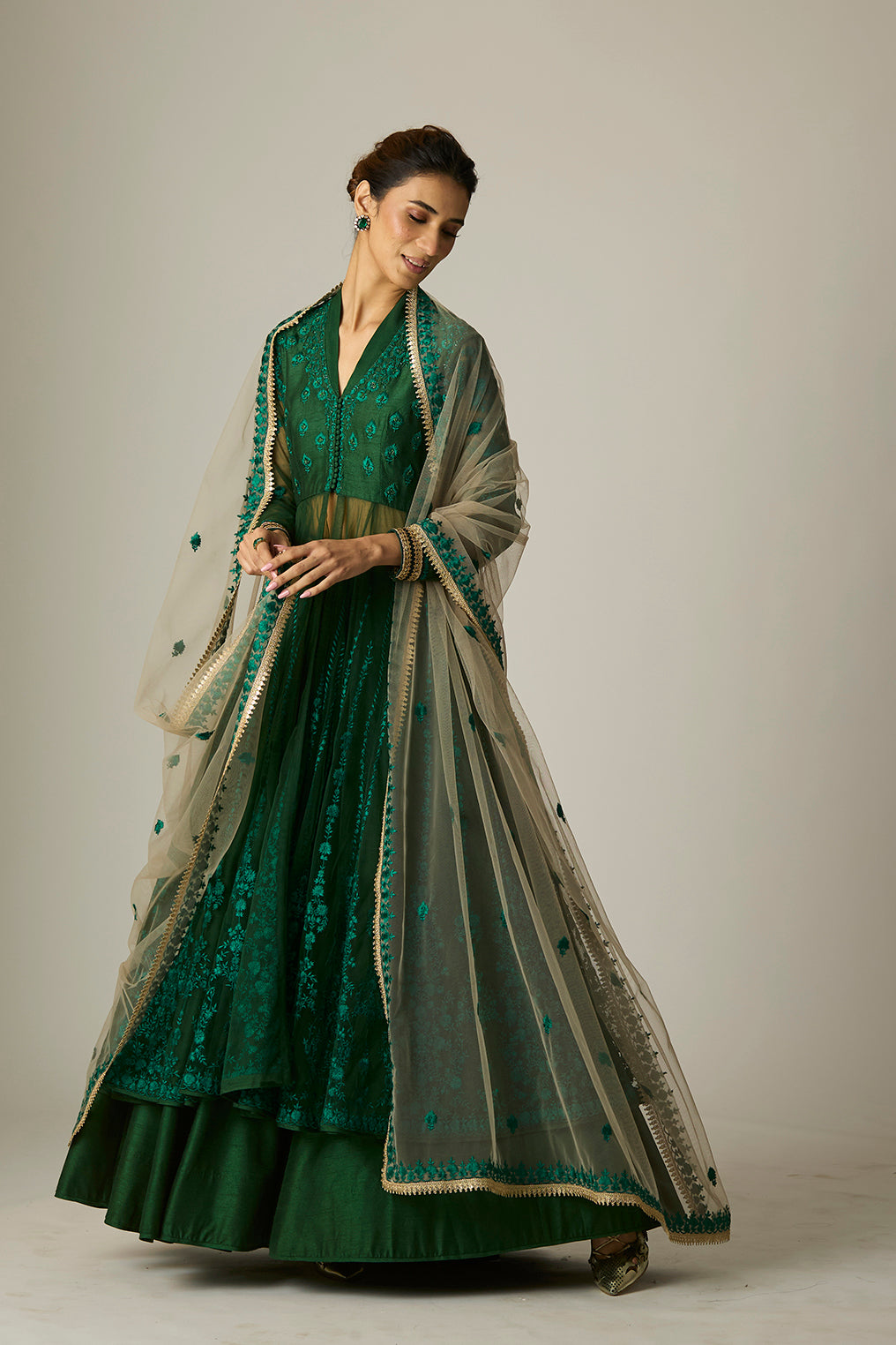 Printed Heavy Georgette Anarkali Gown, Full Sleeve, Green at Rs 999 in Surat