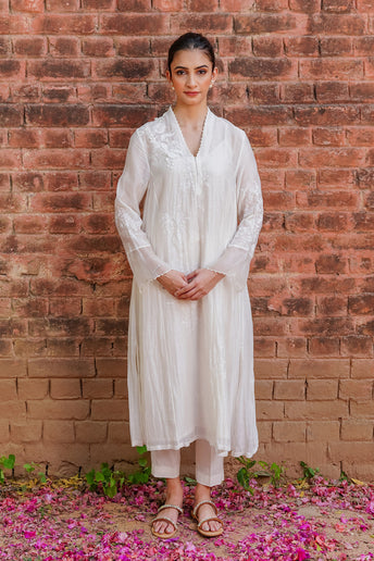 Ivory Smoking & Pin-Tucks Detailed Cotton Tunic ( LW-05 ) – Anju Modi