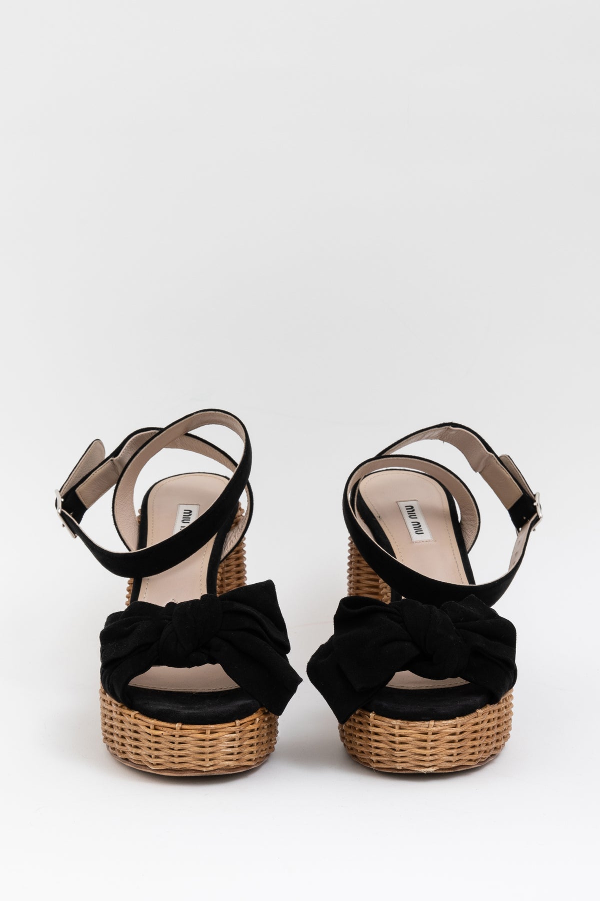 Suede Bow and Wicker Heels