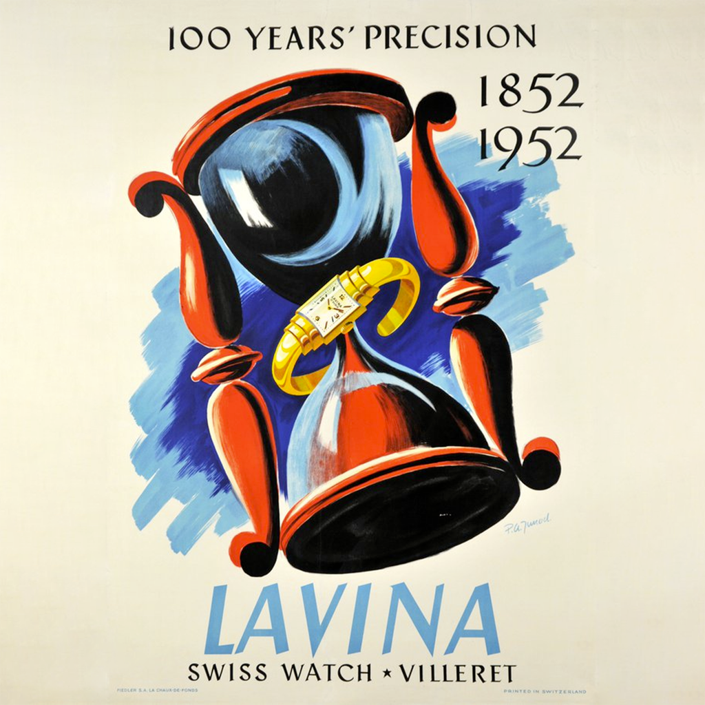 publicité vintage d'une marque horlogère suisse qui annonce la précision de leurs montres. vers 1950