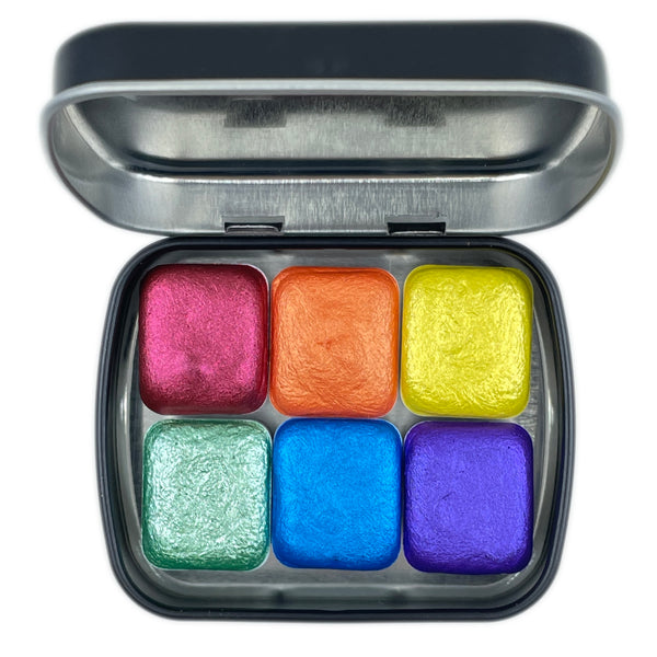 Rainbow2 Set Handmade Metallic Mica Shimmer Watercolor Half Paint 