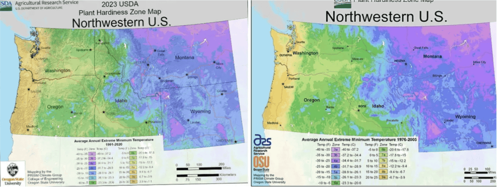 Northwestern US 2023 USDA Hardiness Zone Map