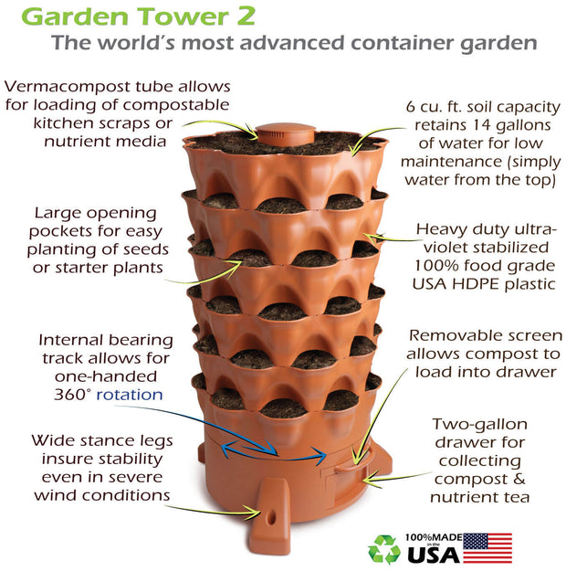 Garden Tower® 2: 50-Plant Composting Vertical Garden Planter