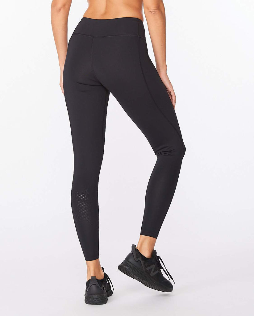 2XU Womens Mid-Rise Compression Tight - Black / Dotted Reflective Logo