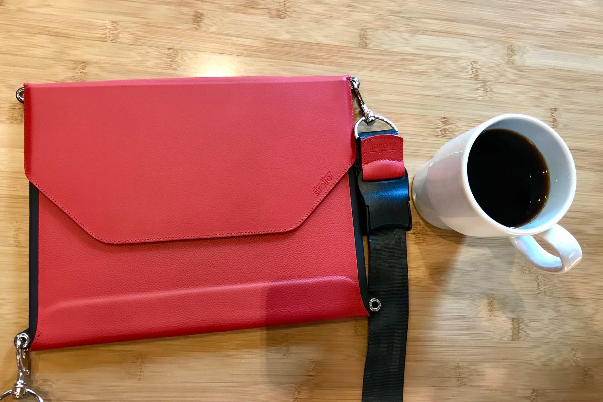 iPad 12.9 Pro red leather case with shoulder strap - made in Italy