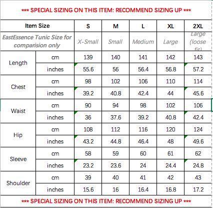 standard abaya size chart