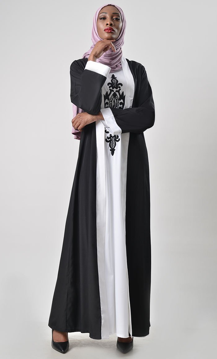 white and black abaya