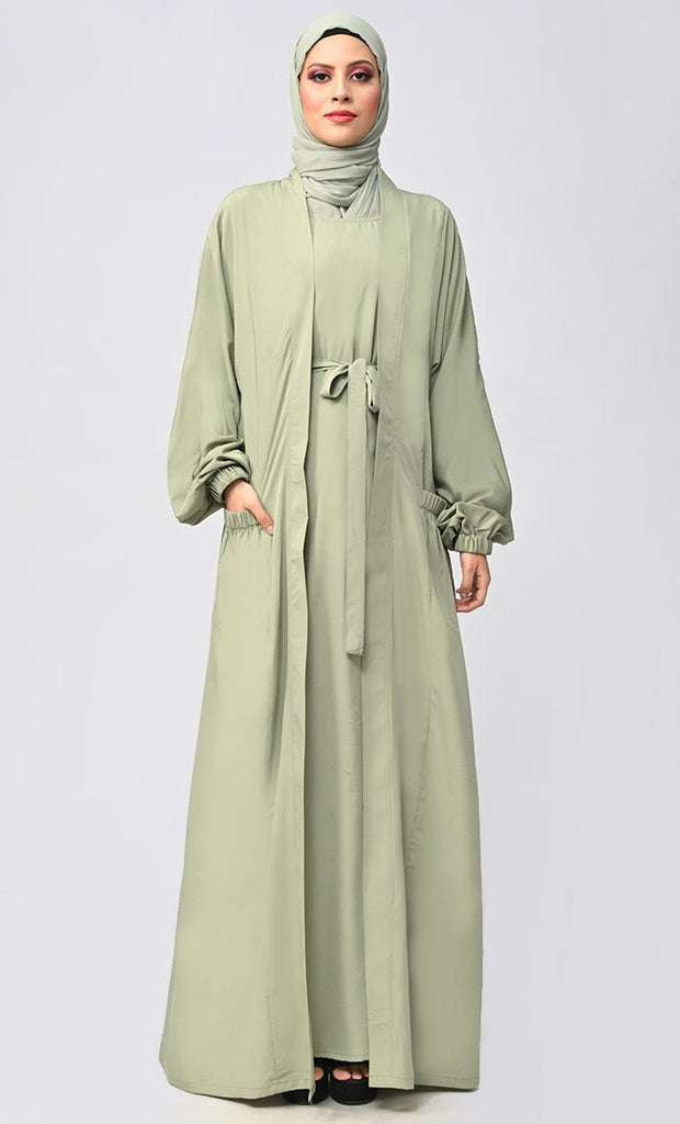 Arabian Modest Abaya Shrug/Bisht Style With Inner And Belt - saltykissesboutique.com