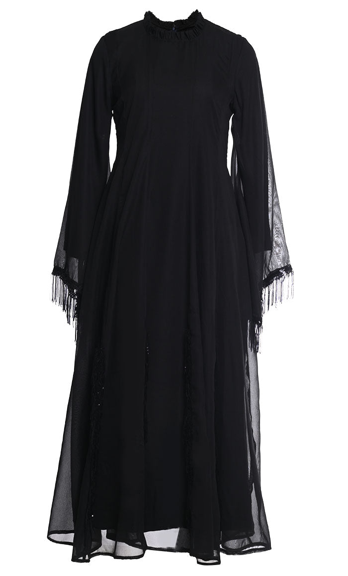 Black Fringes Lace Intricate Abaya – EastEssence.com