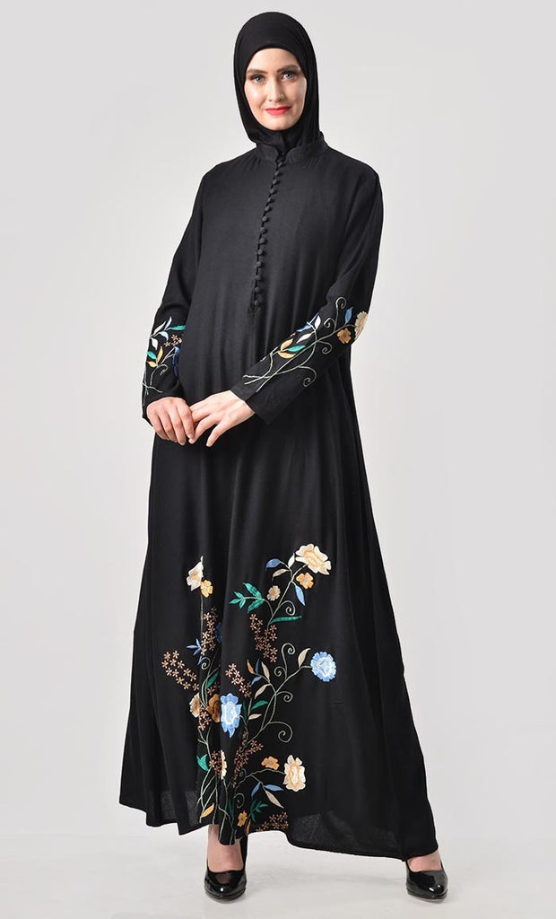 Bloom with Shine Embroidered Abaya – EastEssence.com