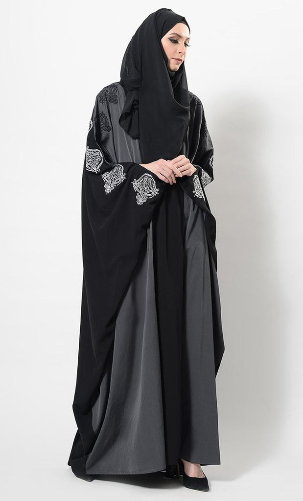 Eastessence presents Embroidered motifs kimono sleeves abaya dress and