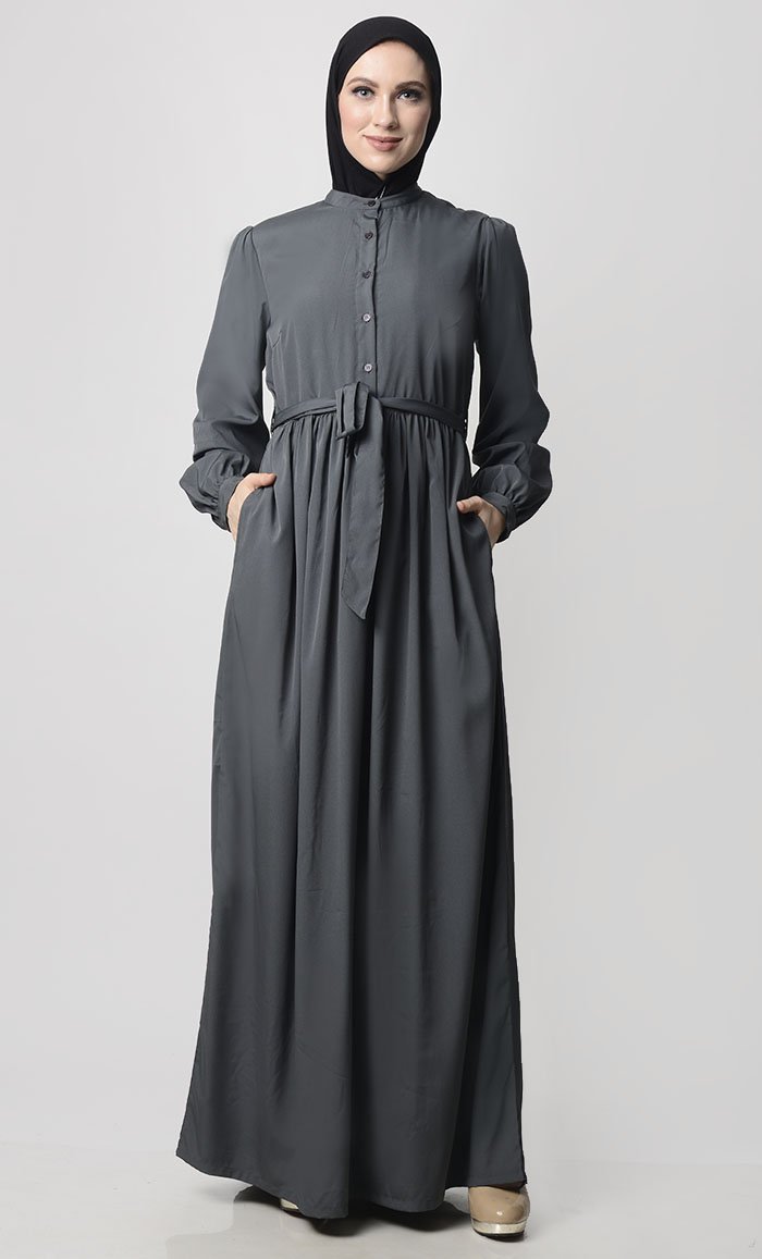 

Front Button Down Crepe Modest Abaya