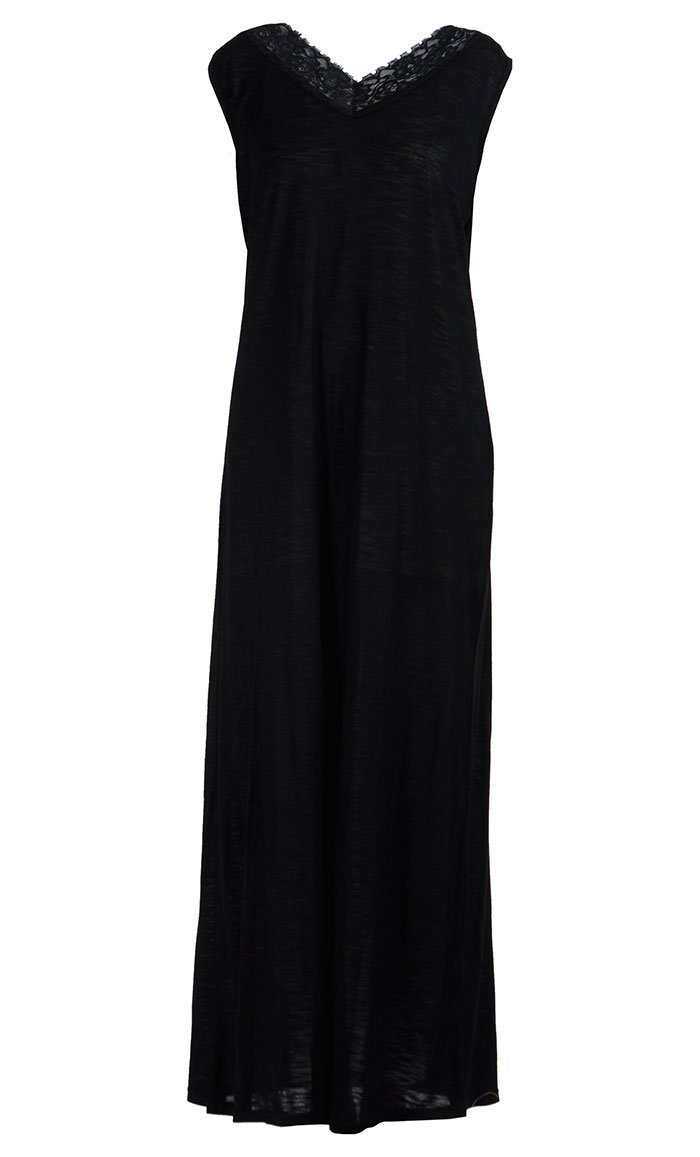 full length black slip dress
