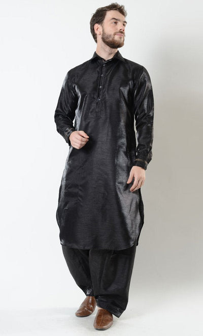 Mens Black Silk Shalwar Kameez Set - EastEssence.com