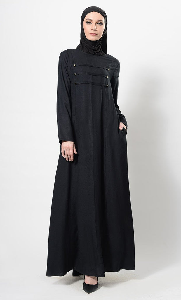 Eastessence presents Modest wear pleated and buttons detail abaya dress ...