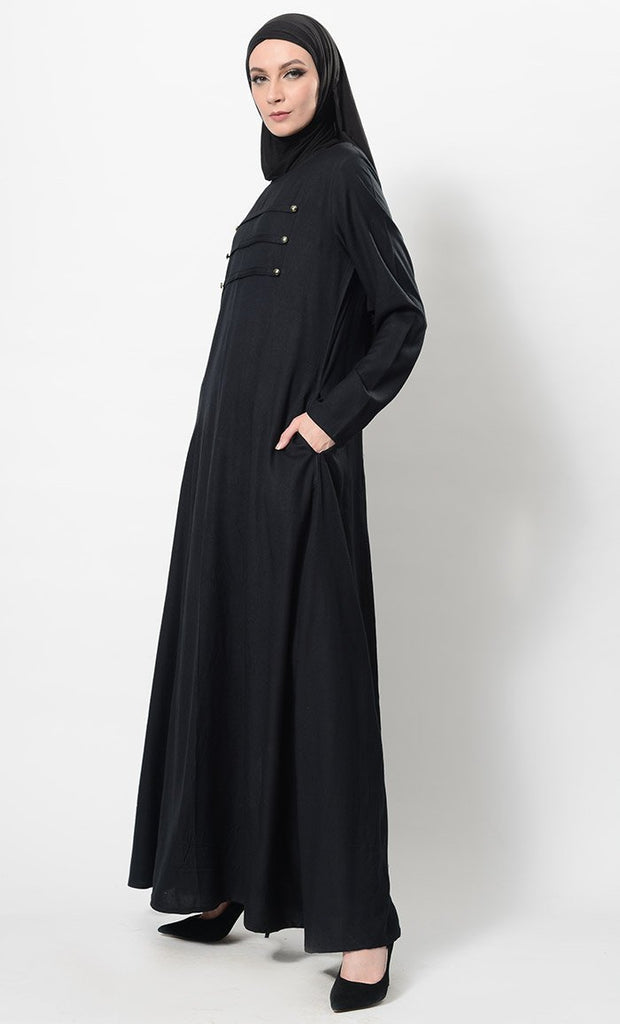 Eastessence presents Modest wear pleated and buttons detail abaya dress ...