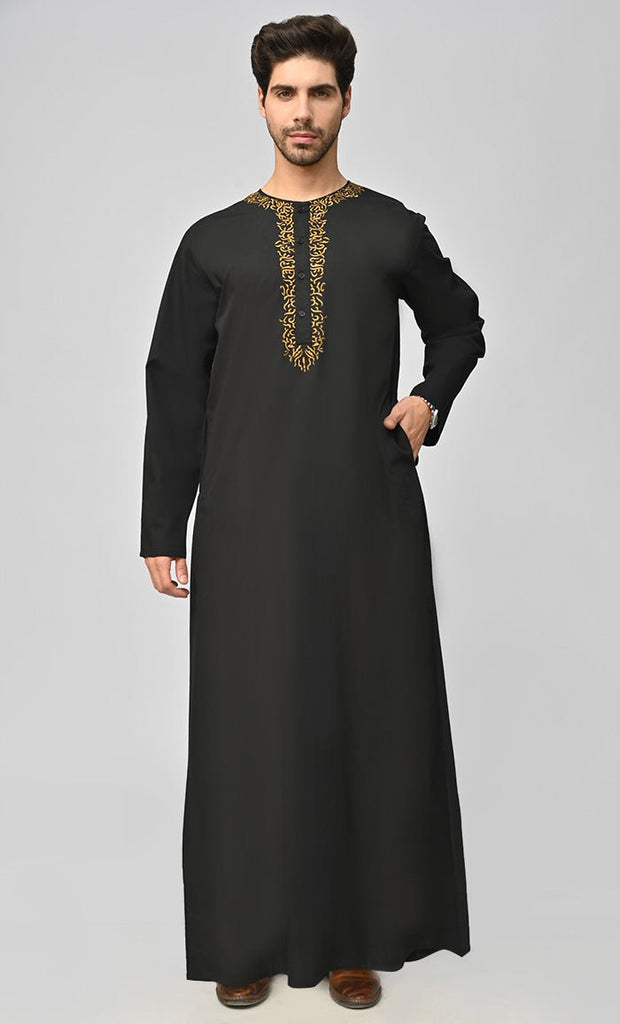 New Arabic Islamic Mens Thobe/Juba With Embroidery And Pockets - saltykissesboutique.com