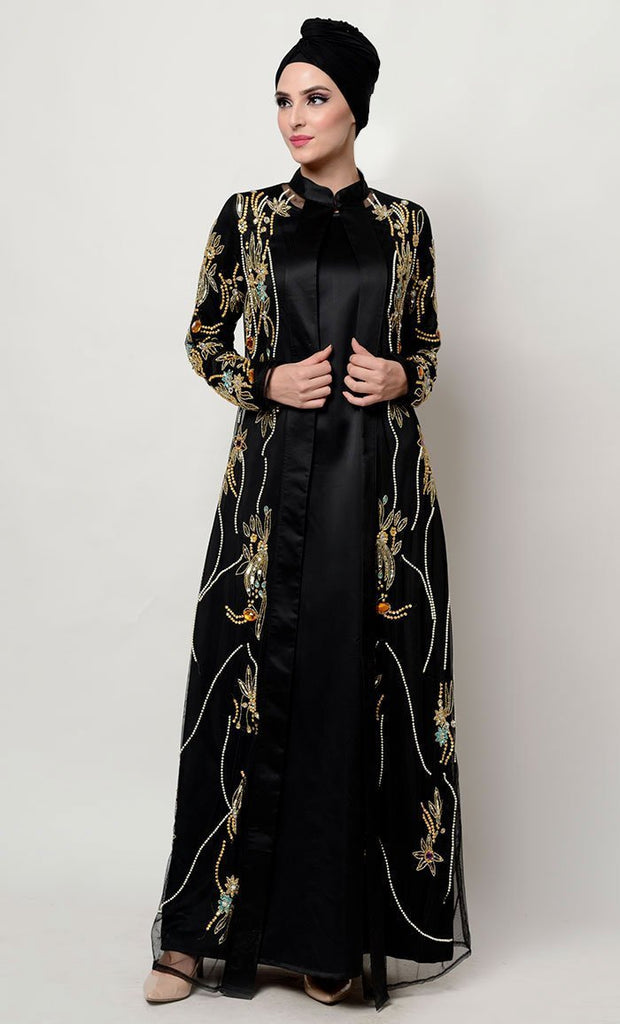 Ornate jeweled all over hand embellished Royal Abaya Dress ...
