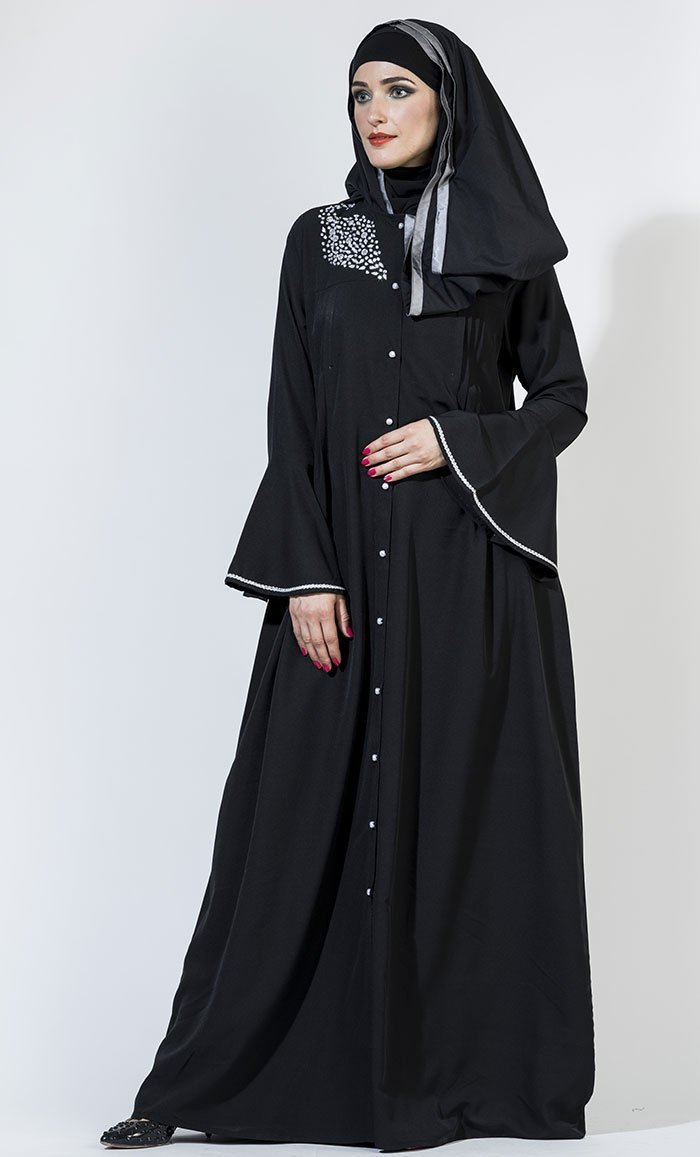 black open front abaya