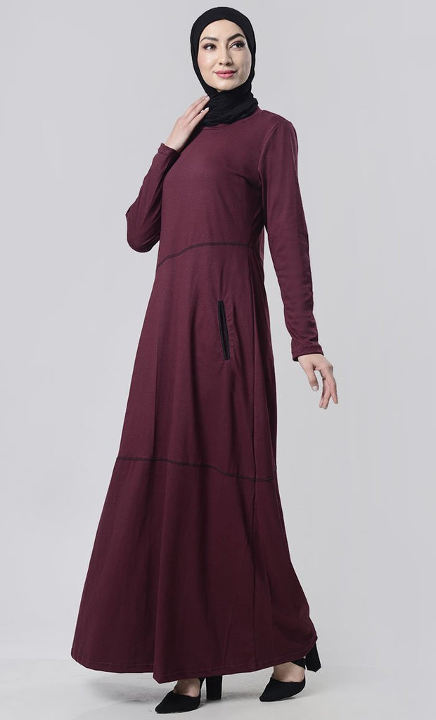 Simple Top Stitch Detailed Abaya With Pockets – EastEssence.com
