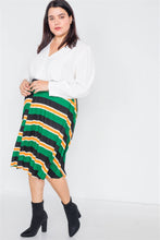 Load image into Gallery viewer, Plus Size Green Multi Stripe Pleated Midi Skirt
