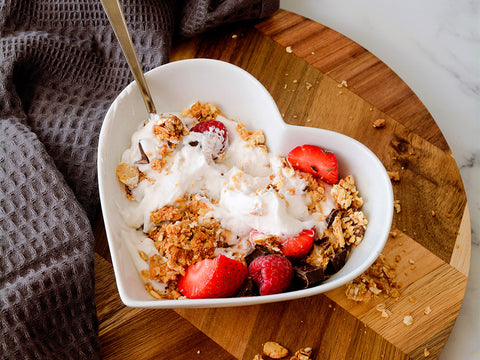 Homemade Porridge Granola topped with yoghurt and berries