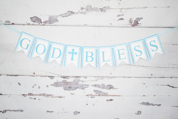 God Bless Blue Card Stock Banner  Baptism or Confirmation Decorations –  Swanky Party Box