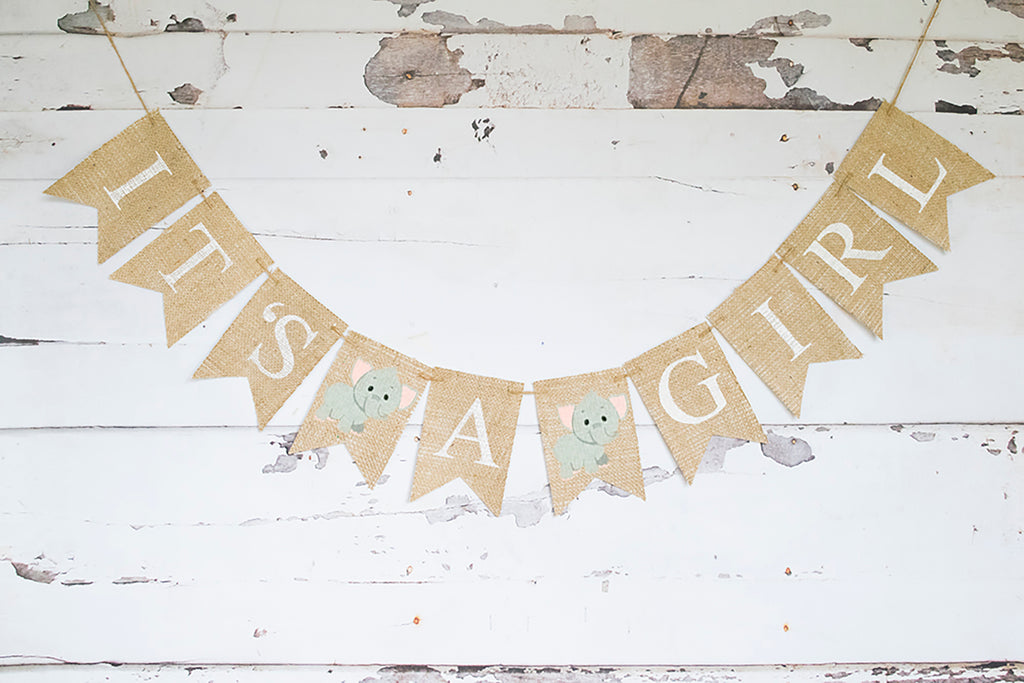 Elephant It S A Girl Banner Safari Or Zoo Baby Shower Decor