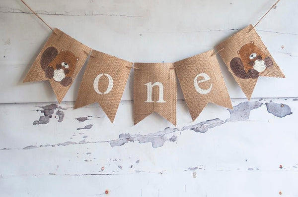 1st Birthday Decor, Woodland Bunny and Mushroom One Banner