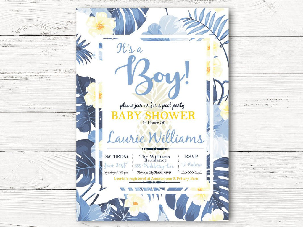 Paper Party Supplies Paper Baby Shower Invitation Printable Baby Shower Invitation Pretty Florals Blue Boy Baby Shower Invitation Baby Boy Shower Invite