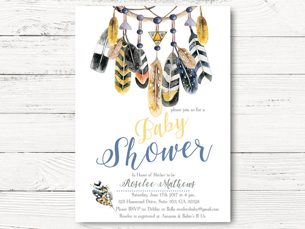 dream catcher baby shower invitations