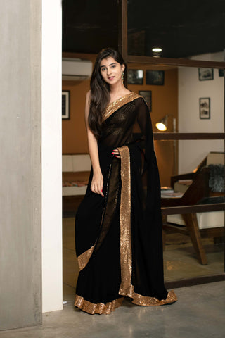 Black sequin saree