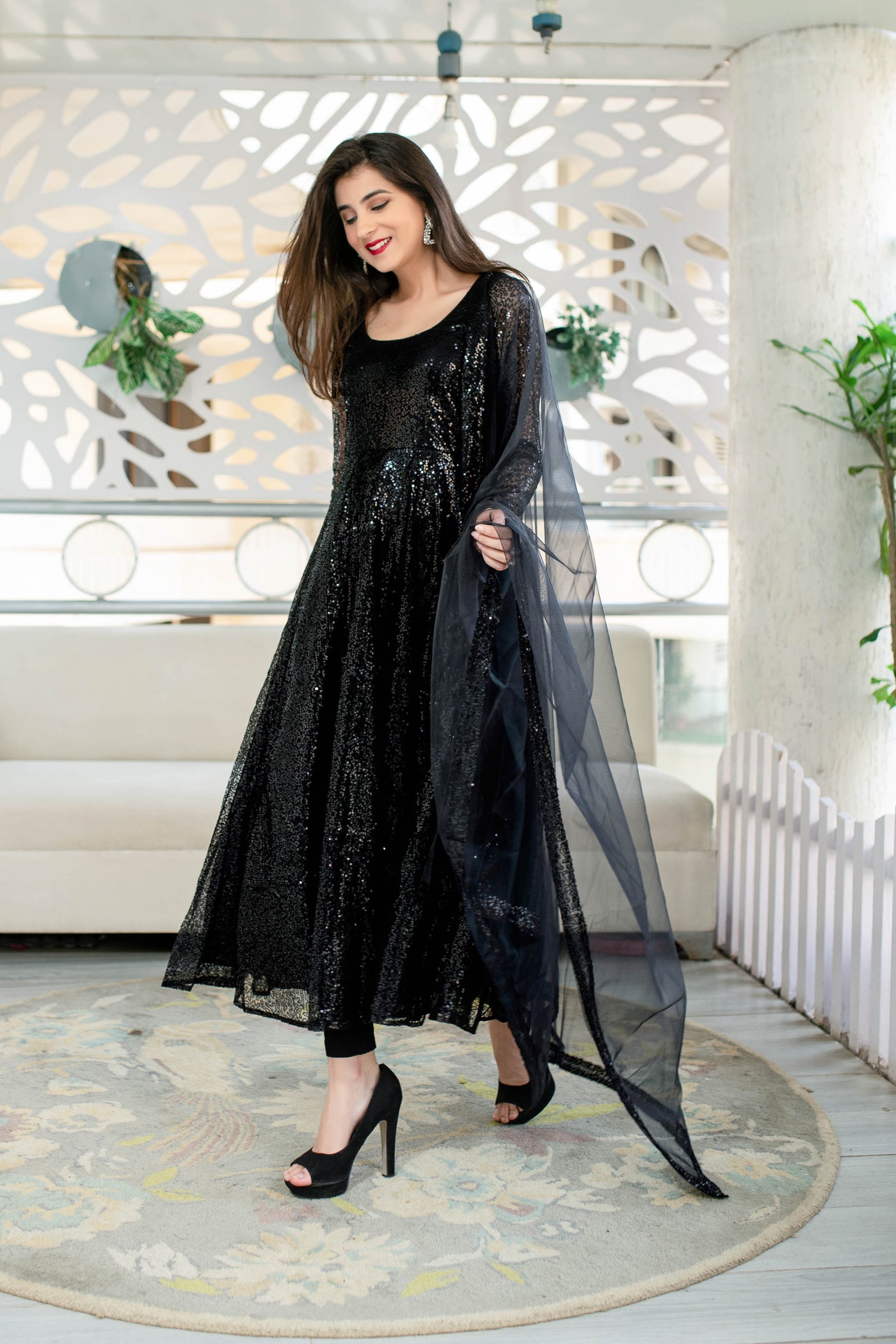 Buy Online in India | Black Sequin Anarkali Set | Label Shaurya Sanadhya