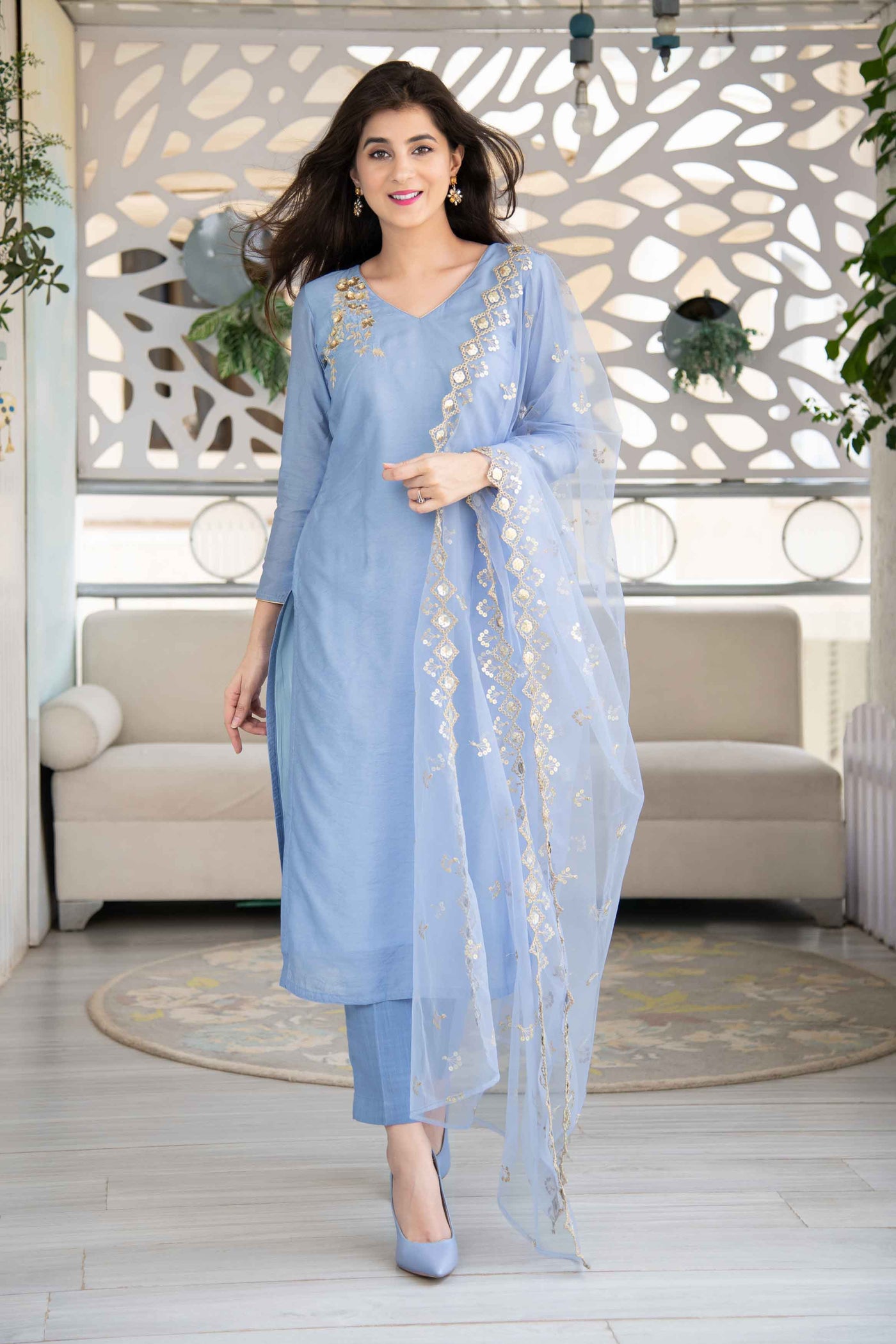 Buy Online in India |Powder blue embellished kurta set | Label Shaurya ...