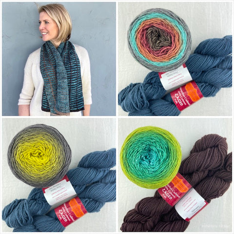 photo of scarf and yarn skeins