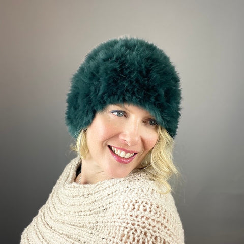 photo of woman in rabbit fur hat