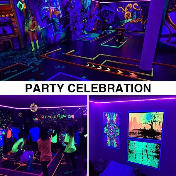 33ft LED UV Black Light Strip Kit 600 Units UV Lamp Beads 12V Flexible Blacklight Fixtures Non-Waterproof for Indoor Fluorescent Dance Party