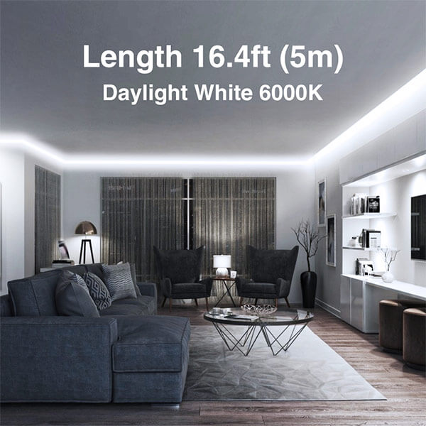 Dimmable LED Strip Lights 16.4ft / 5m LED Vanity Mirror Lights Kit, 6000K Daylight White 300 LEDs Under Cabinet Lighting Strips